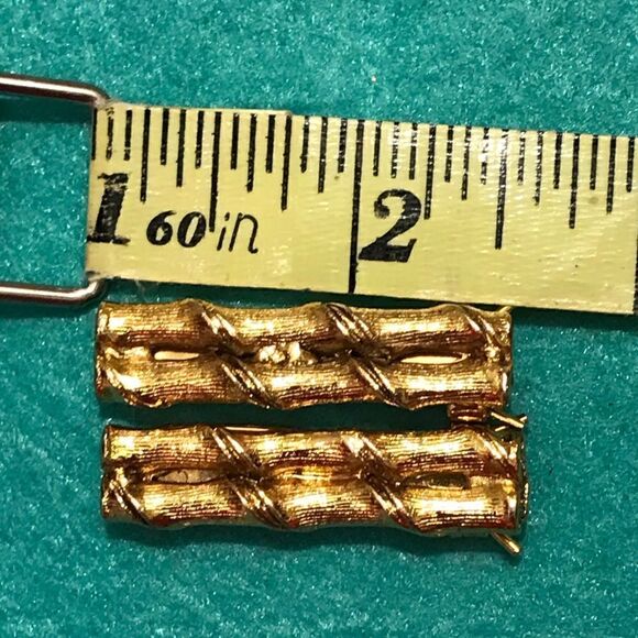 Vintage Gold Tone Bamboo Design Pinch Wire Hair Barrettes (2) - Picture 11 of 11